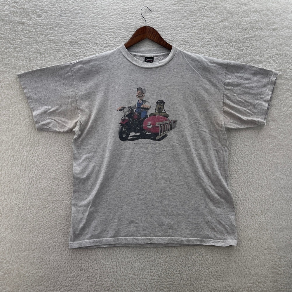 Vintage Wallace and Gromit Shirt Mens XL Gray PolyGram Motorcycle Sidecar 1989